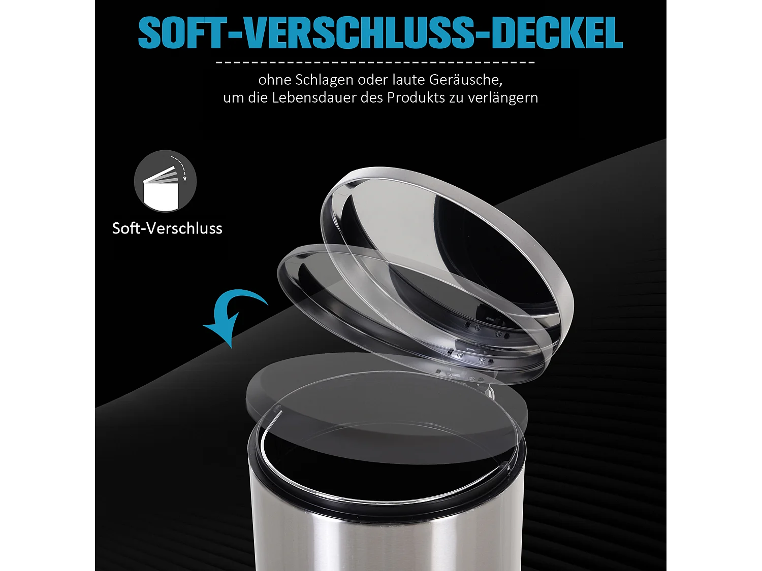 Poubelle à pédale avec seau intérieur, inox, fermeture douce, argent (29.2x29.2x62.5cm)