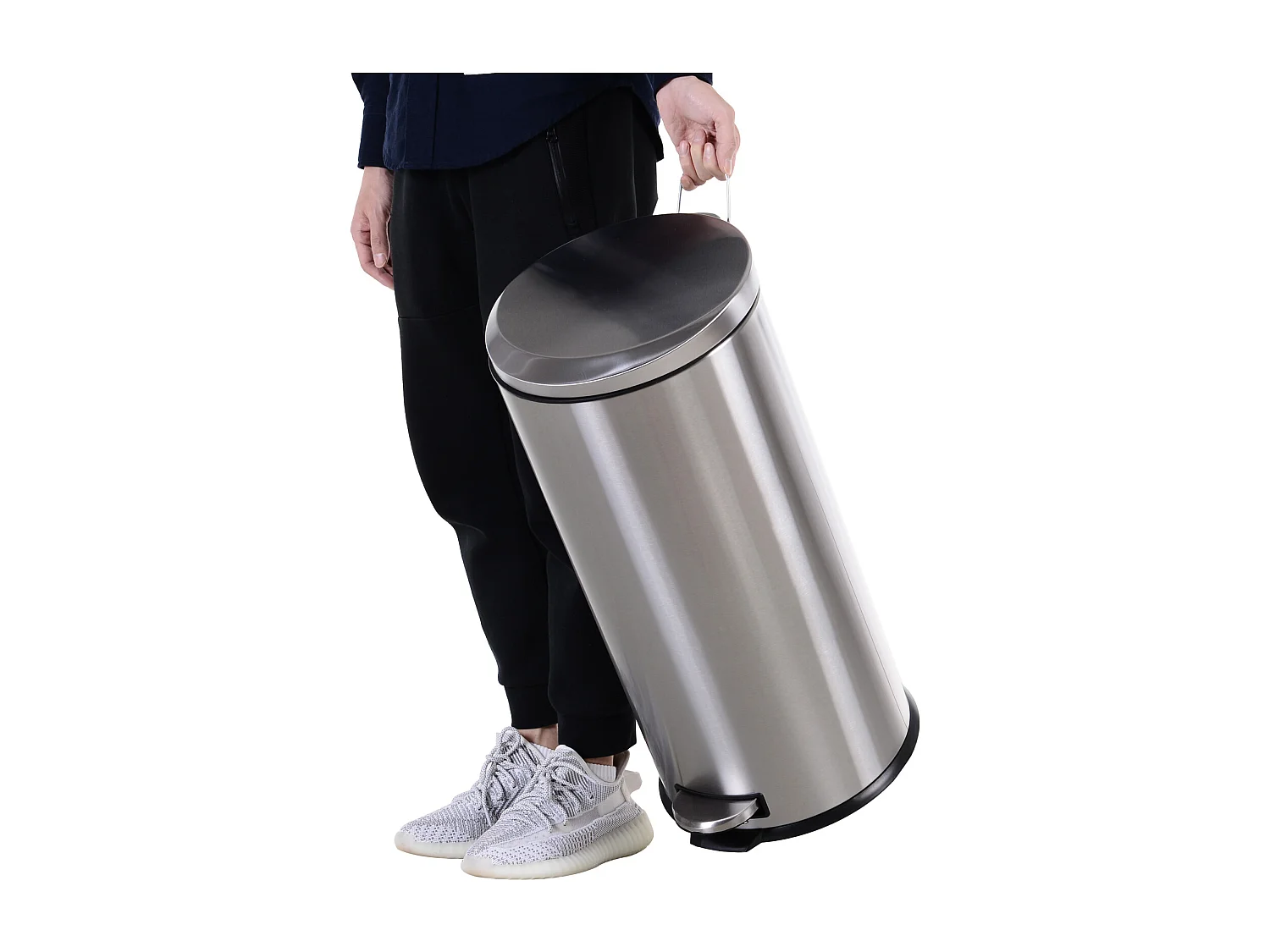 Poubelle à pédale avec seau intérieur, inox, fermeture douce, argent (29.2x29.2x62.5cm)