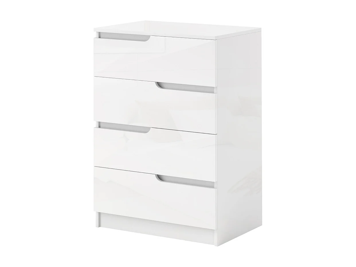 Commode moderne avec 4 tiroirs, finition haute brillance, bois, blanc (60x40x85 cm)