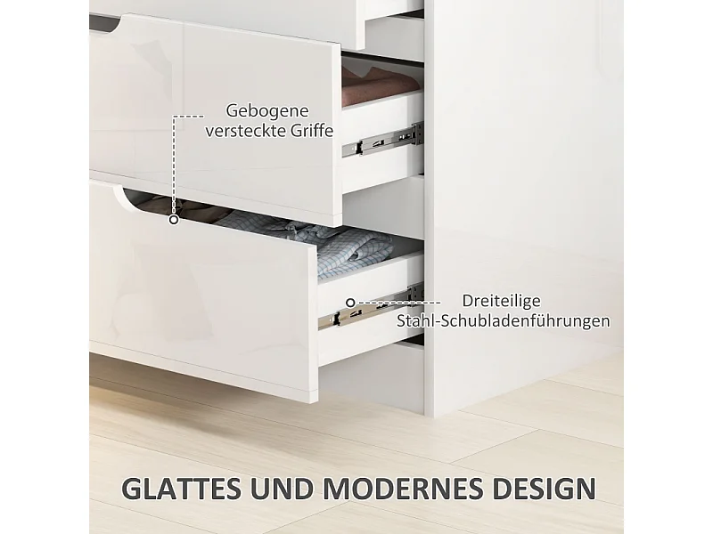 Commode moderne avec 4 tiroirs, finition haute brillance, bois, blanc (60x40x85 cm)