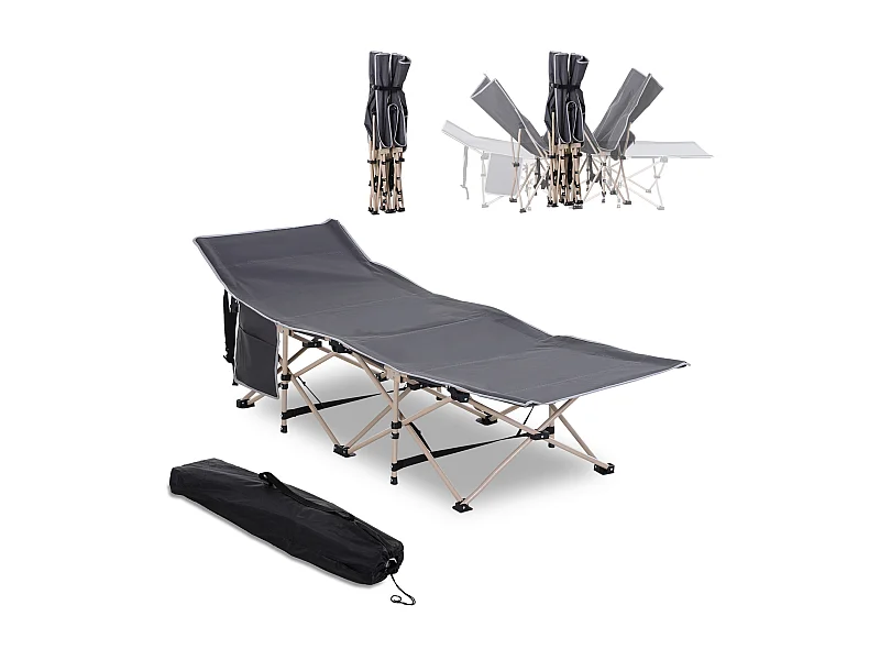 Lit de camping pliable avec sac de rangement, acier, polyester, gris (190x68x52 cm)