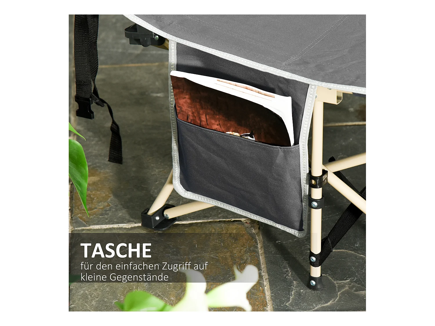 Lit de camping pliable avec sac de rangement, acier, polyester, gris (190x68x52 cm)