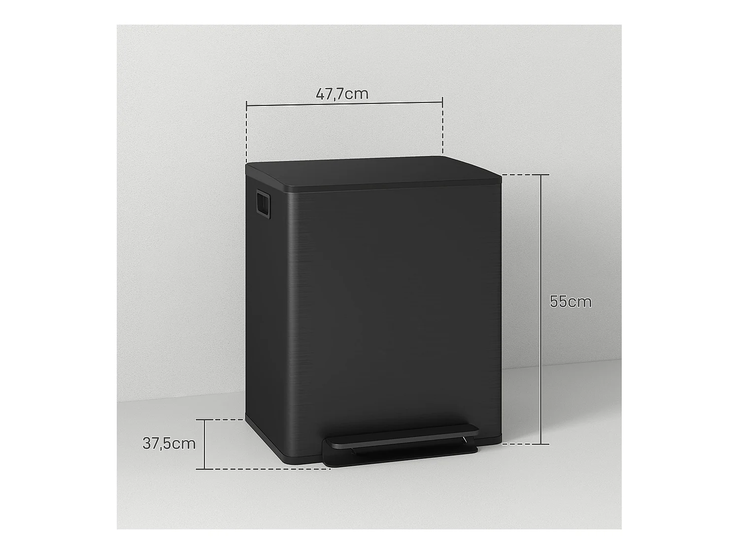 Poubelle à pédale 2x25L, Acier Inox, Noir (47.7x37.5x56 cm)