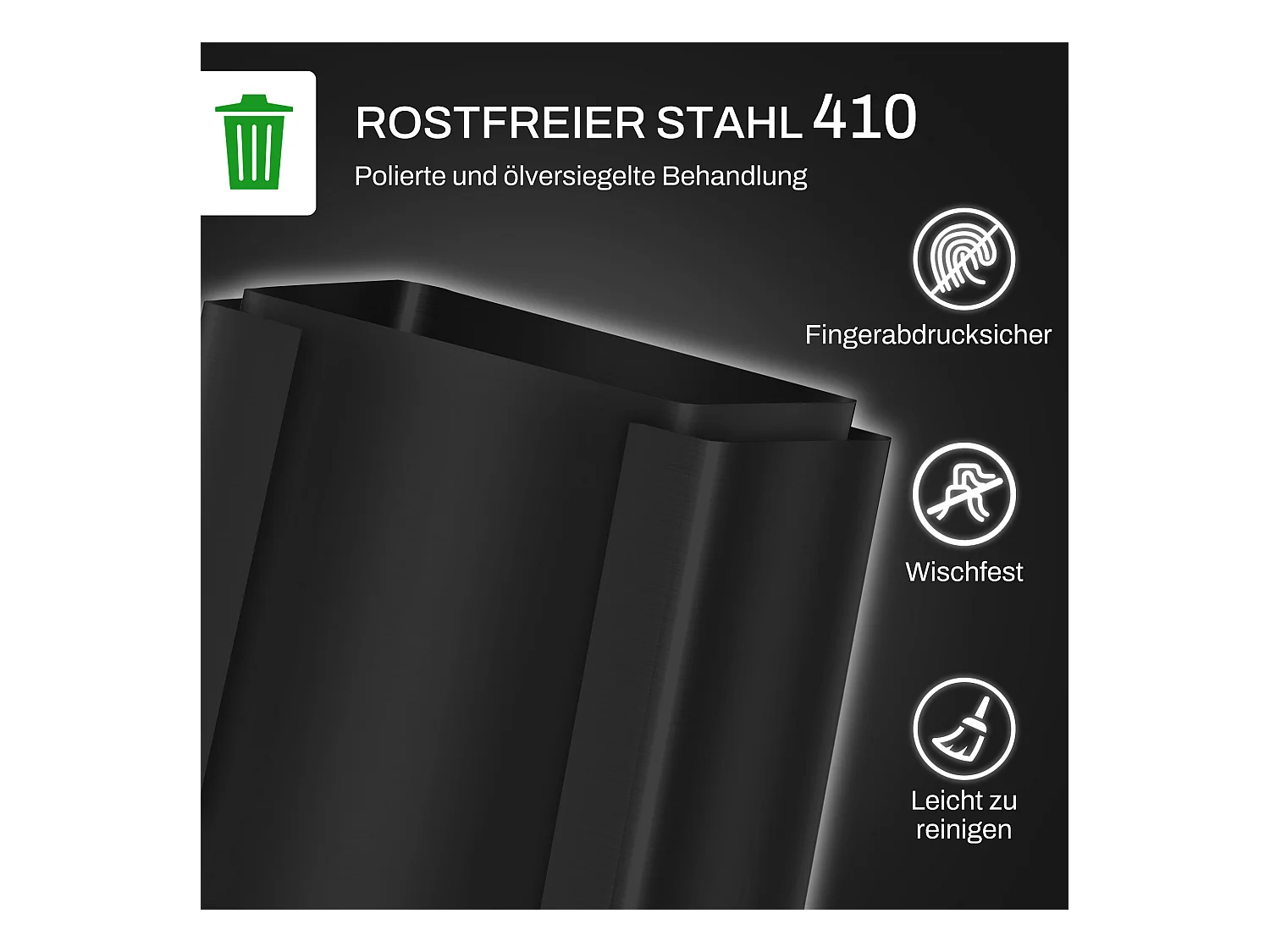 Poubelle à pédale 2x25L, Acier Inox, Noir (47.7x37.5x56 cm)