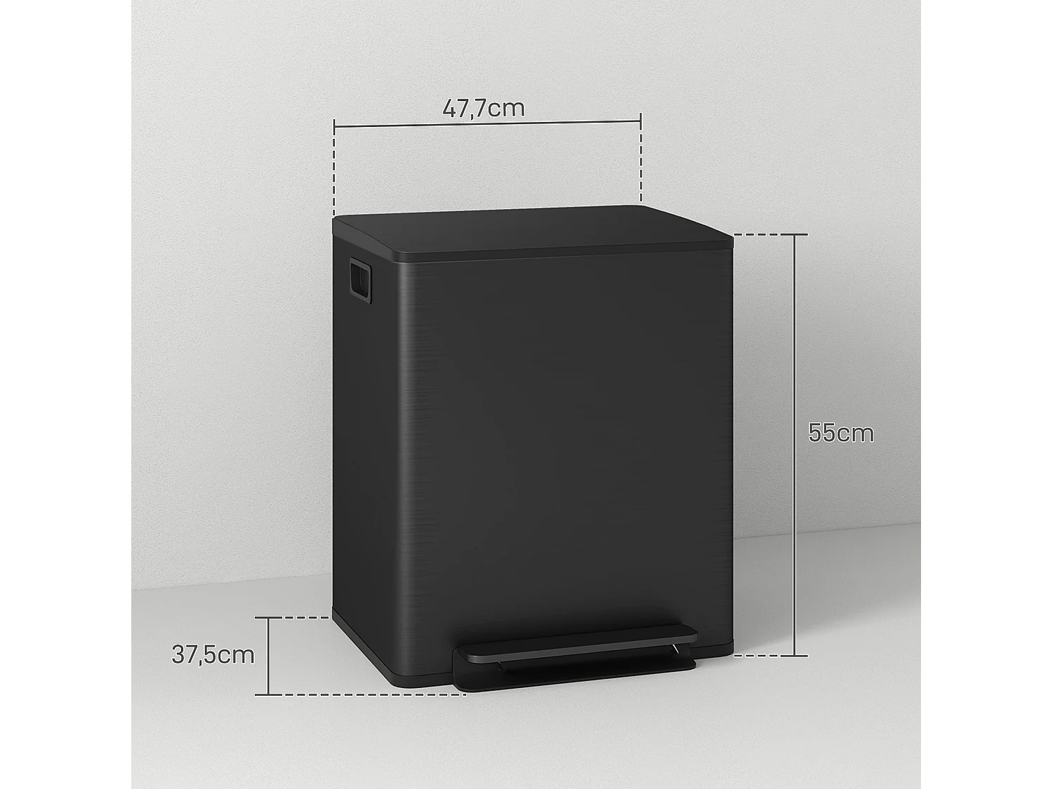 Poubelle à pédale 2x25L, Acier Inox, Noir (47.7x37.5x56 cm)
