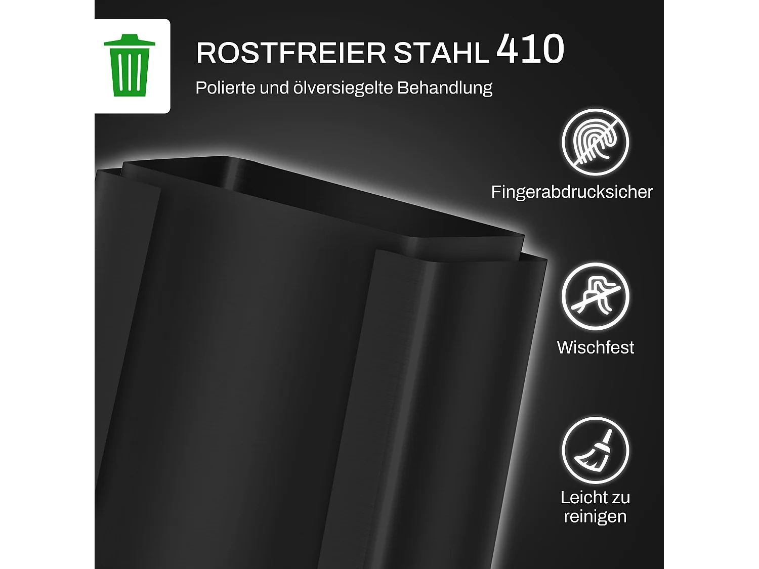 Poubelle à pédale 2x25L, Acier Inox, Noir (47.7x37.5x56 cm)