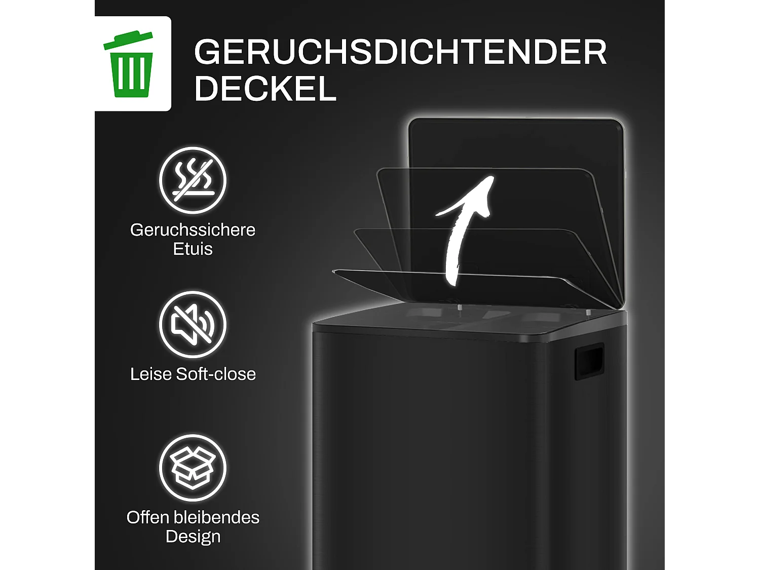 Poubelle à pédale 2x25L, Acier Inox, Noir (47.7x37.5x56 cm)