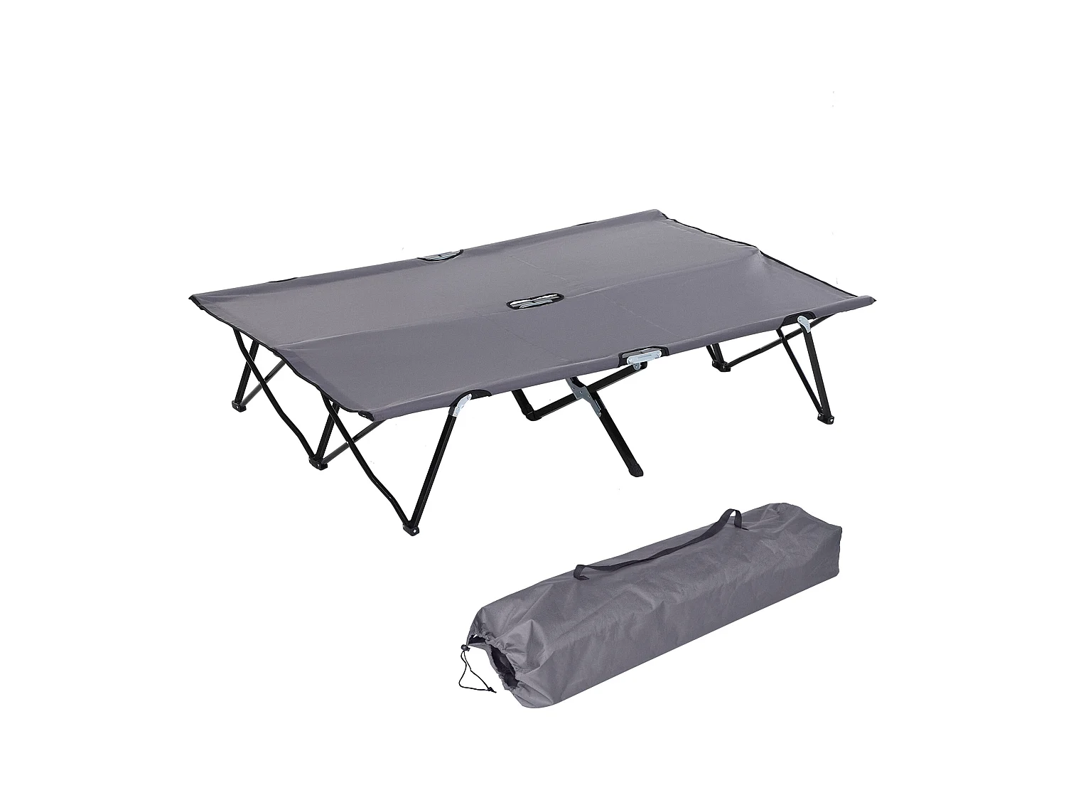Lit de camping pliable 2 personnes, structure en acier, Oxford, gris (193x125x40 cm)