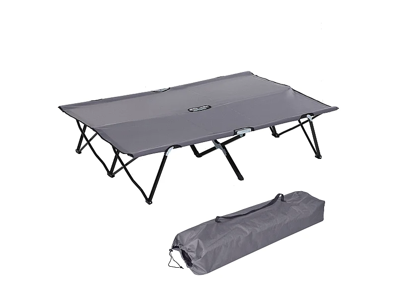 Lit de camping pliable 2 personnes, structure en acier, Oxford, gris (193x125x40 cm)