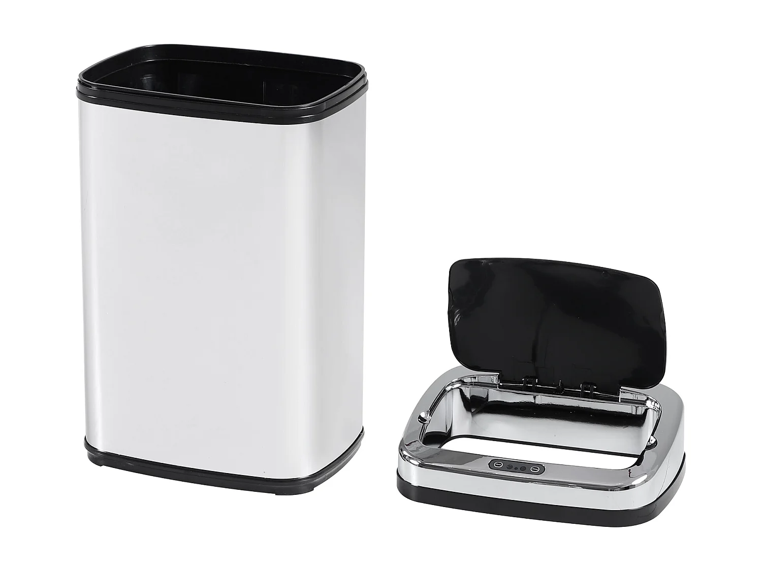 Poubelle automatique 30L, capteur IR, inox, intérieur amovible optionnel, carré (33x25x58cm)