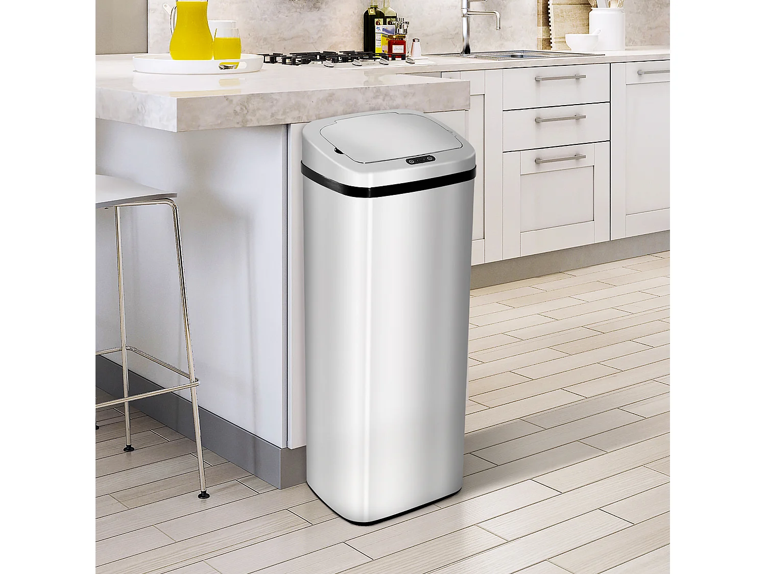 Poubelle automatique avec capteur, inox, 50L, design moderne (33x25x84 cm)