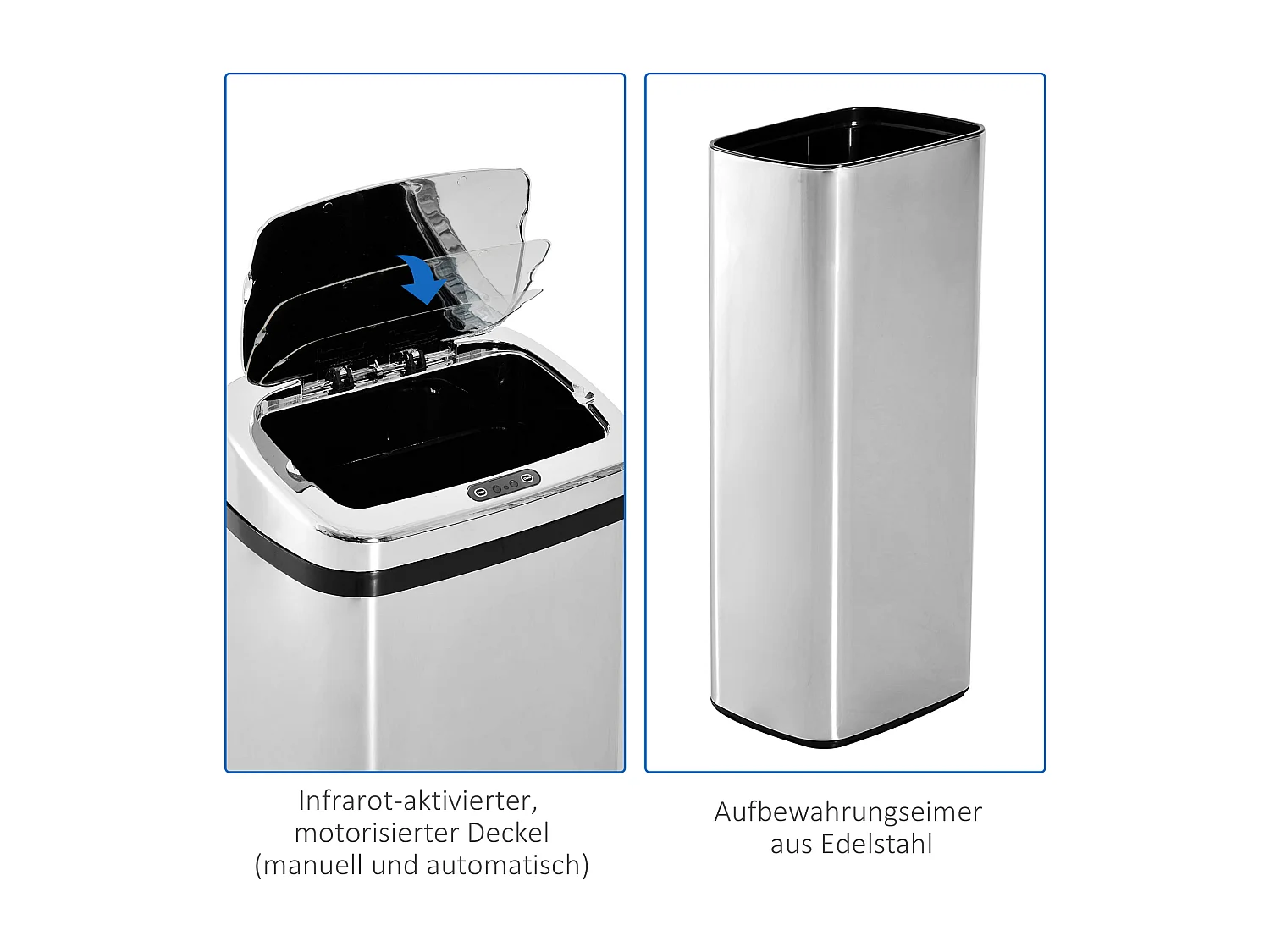 Poubelle automatique avec capteur, inox, 50L, design moderne (33x25x84 cm)