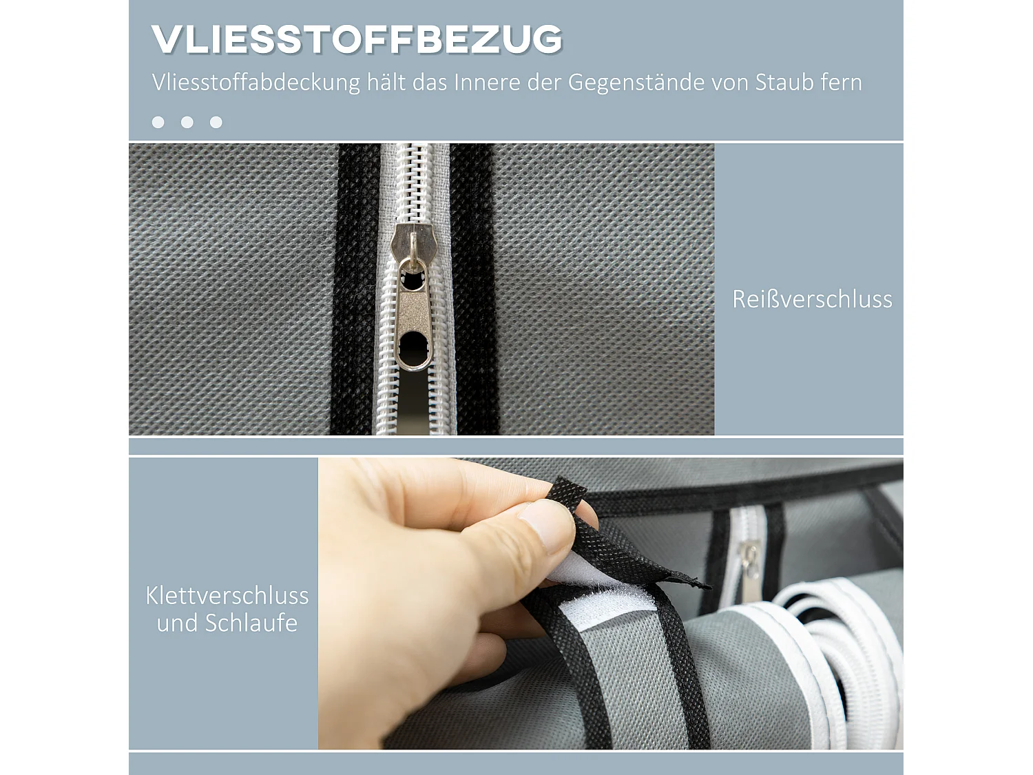 Armoire textile pliable avec 2 tringles et 8 étagères, structure acier, gris clair (125x43x162.5cm)