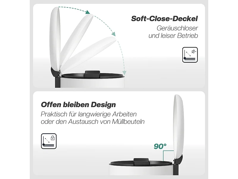 Poubelle avec pédale et couvercle, 20L, avec seau intérieur, métal, blanc (36x30x44.5 cm)