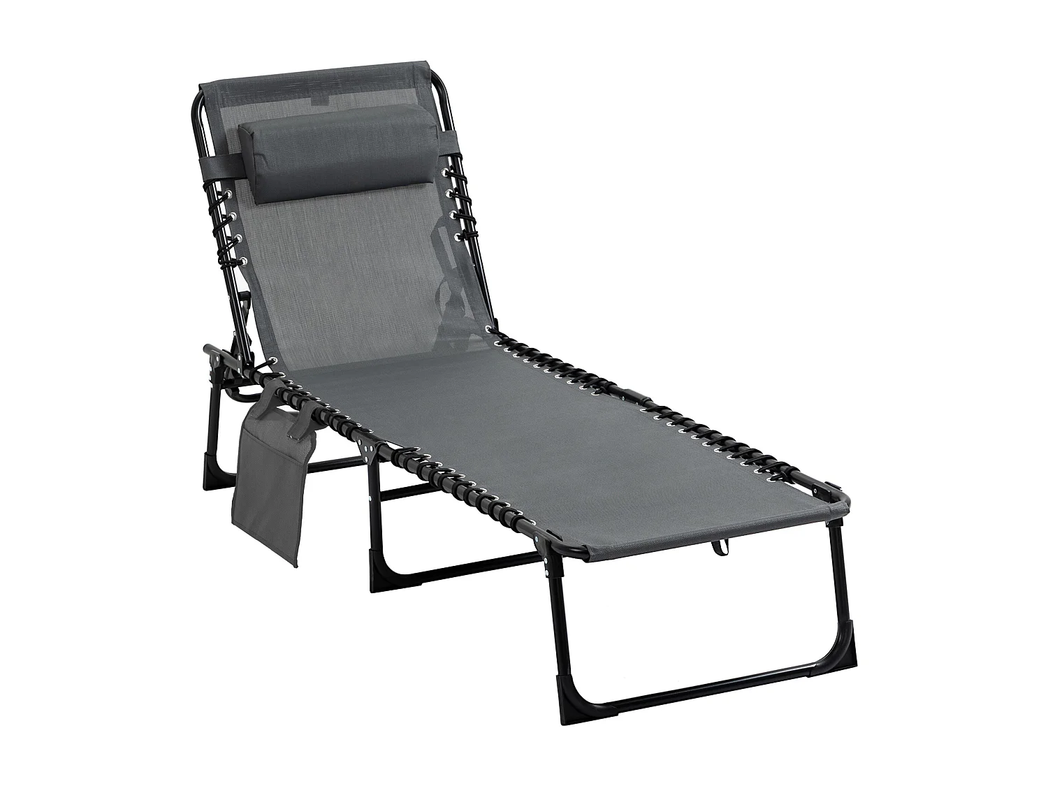 Opvouwbare ligstoel, met kussen, 5 verstelbare standen, polyester, grijs (185x58x30 cm)