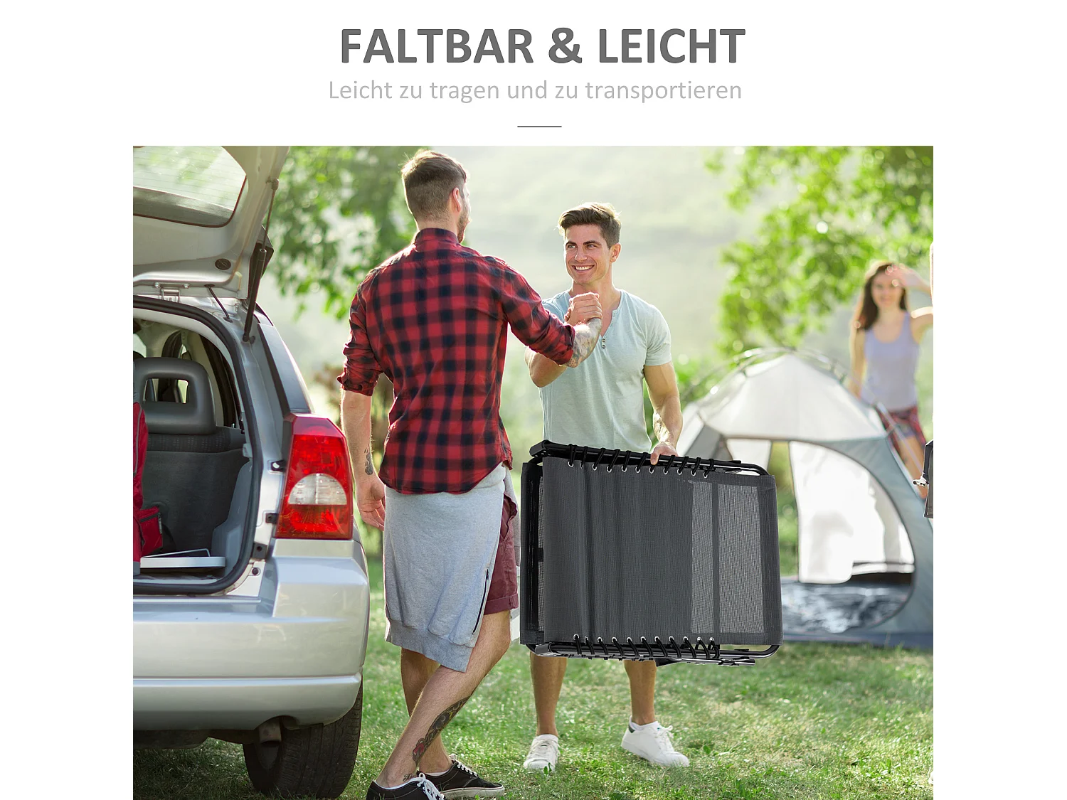 Opvouwbare ligstoel, met kussen, 5 verstelbare standen, polyester, grijs (185x58x30 cm)