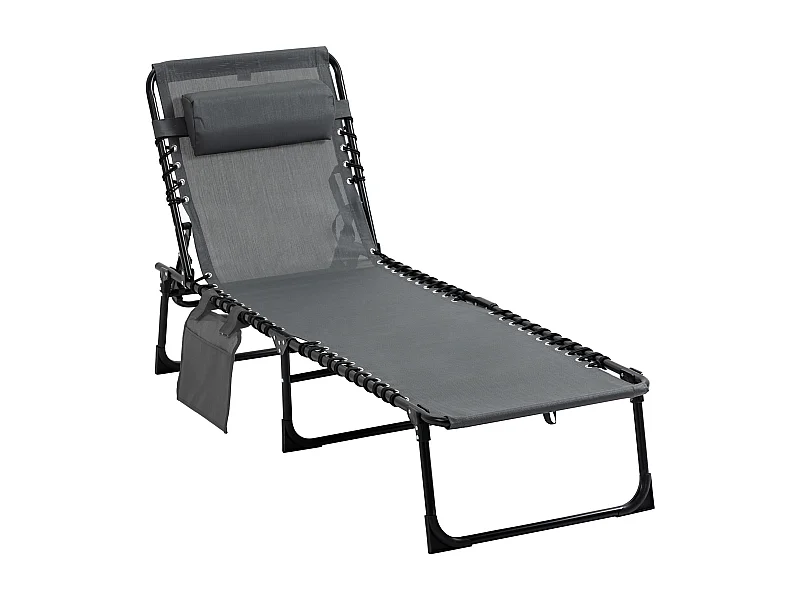 Opvouwbare ligstoel, met kussen, 5 verstelbare standen, polyester, grijs (185x58x30 cm)