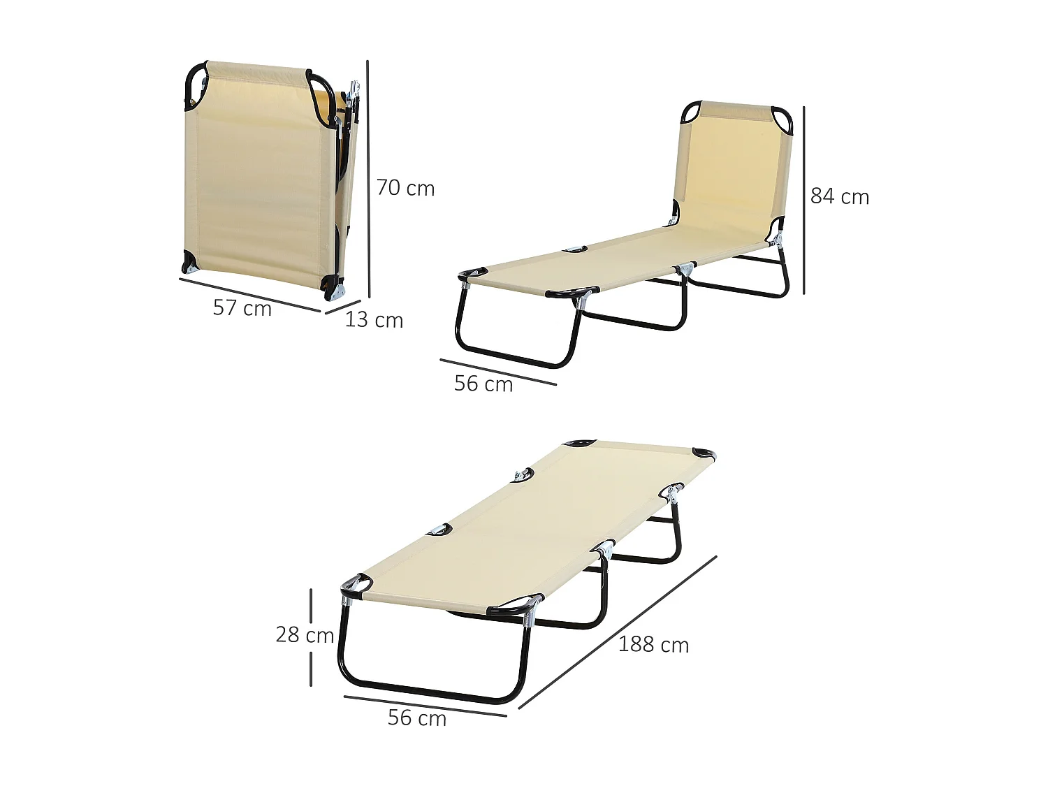 Chaise longue de jardin avec dossier réglable, acier, bleu, confortable et robuste (188x56x28cm)