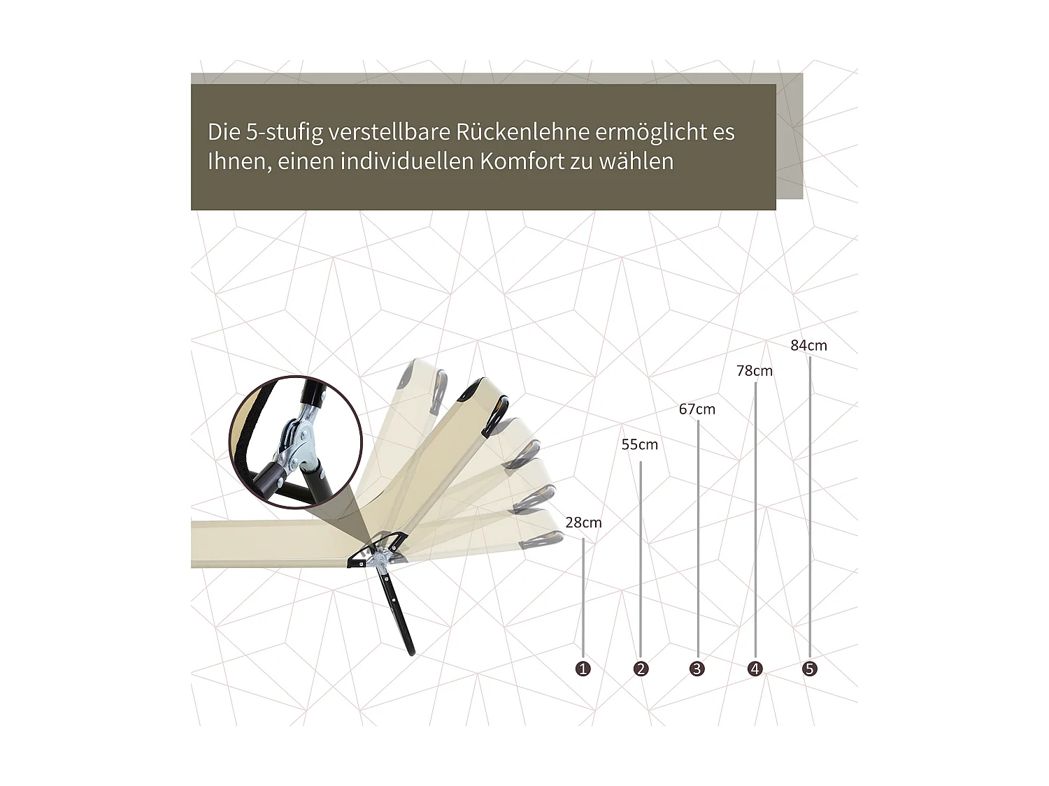 Chaise longue de jardin avec dossier réglable, acier, bleu, confortable et robuste (188x56x28cm)