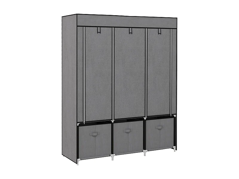Armadio pieghevole 2 in 1 con ripiani e aste appendiabiti, tessuto non tessuto, grigio scuro (125x43x162,5 cm)