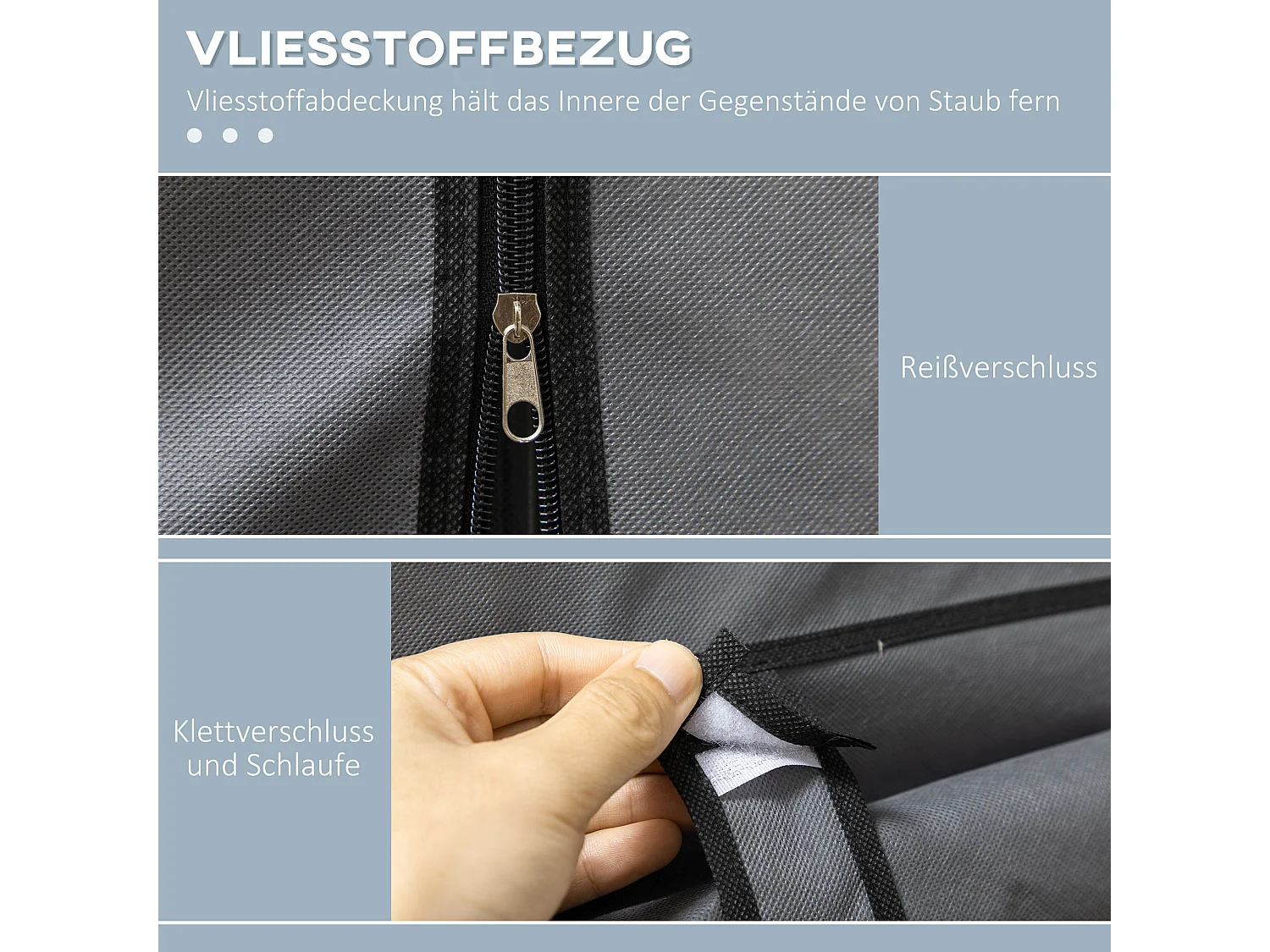 Armoire pliante 2-en-1 avec étagères et tringles, tissu non-tissé, gris foncé (125x43x162.5 cm)