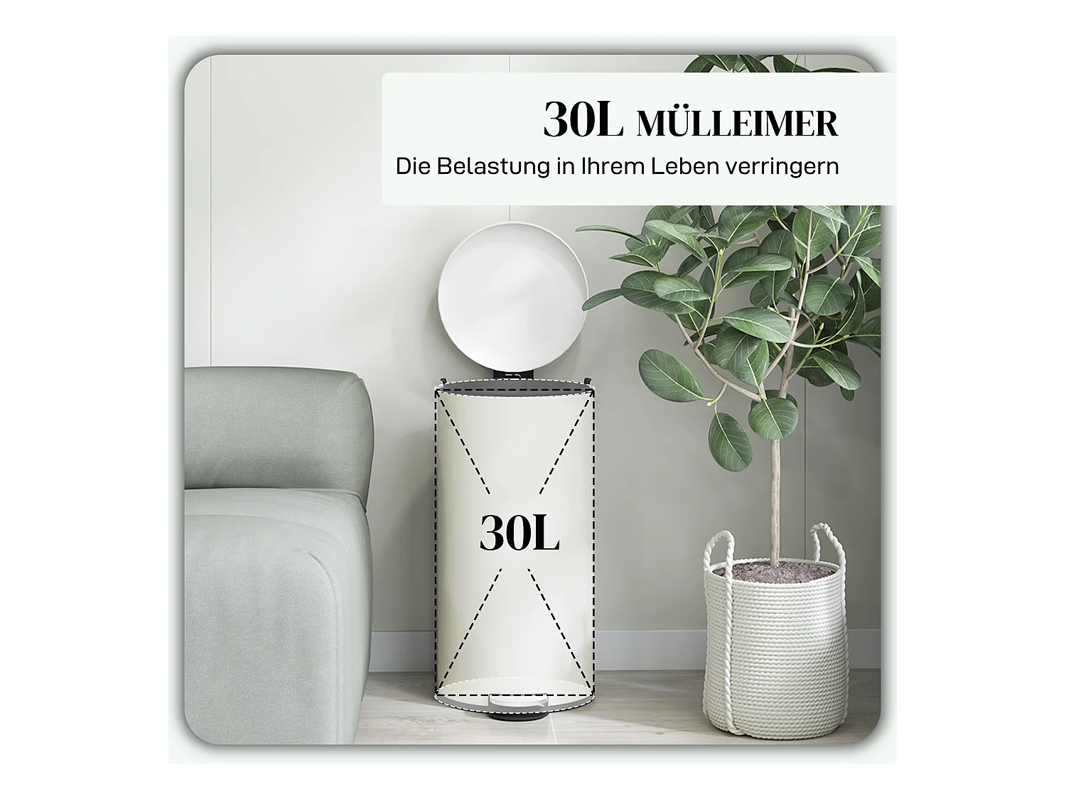 Poubelle à pédale 30L avec seau intérieur, métal ivoire, couvercle silencieux (36x30x63.5cm)