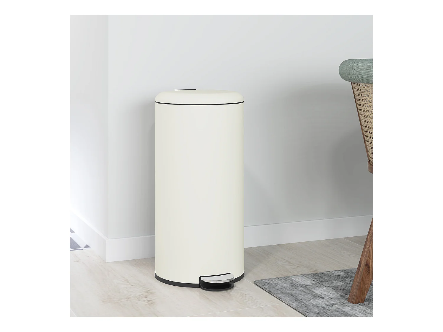 Poubelle à pédale 30L avec seau intérieur, métal ivoire, couvercle silencieux (36x30x63.5cm)