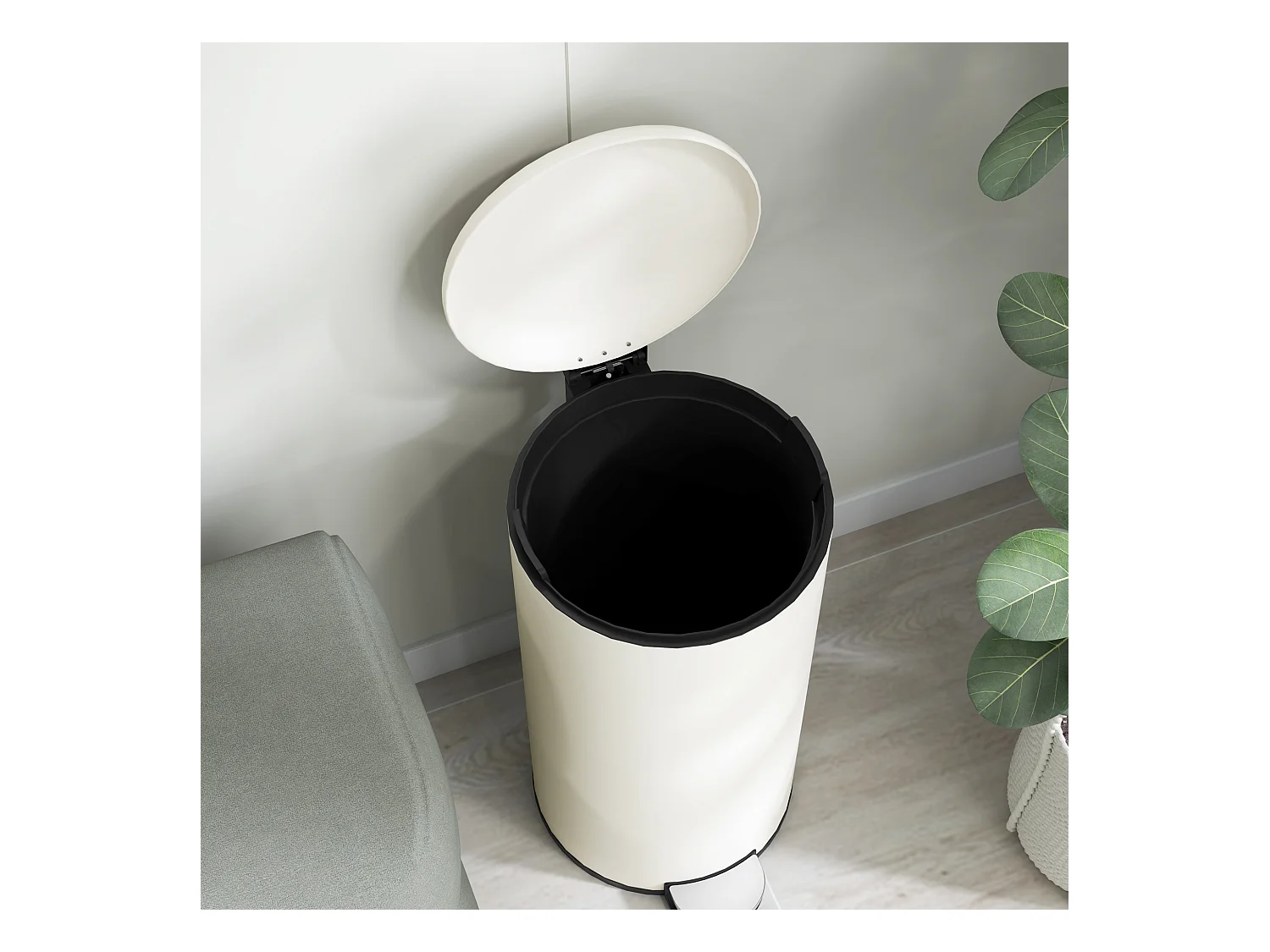 Poubelle à pédale 30L avec seau intérieur, métal ivoire, couvercle silencieux (36x30x63.5cm)