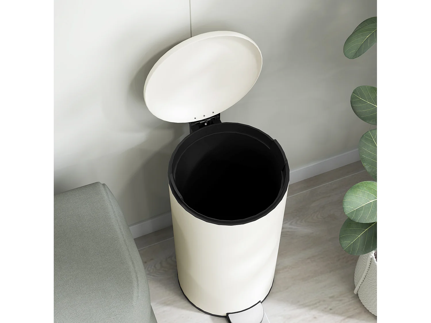 Poubelle à pédale 30L avec seau intérieur, métal ivoire, couvercle silencieux (36x30x63.5cm)