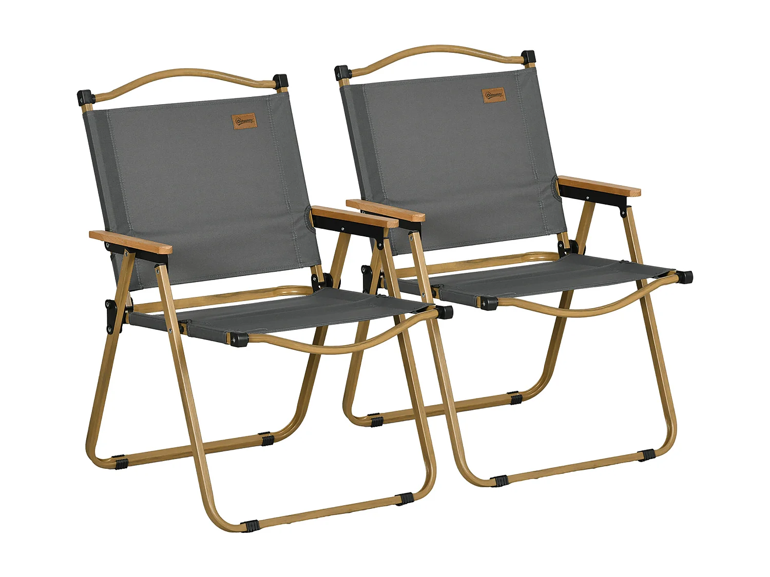 Set van 2 opvouwbare kampeerstoelen, metalen frame, Oxford-stof, houtlook, donkergrijs (54x59x78 cm)