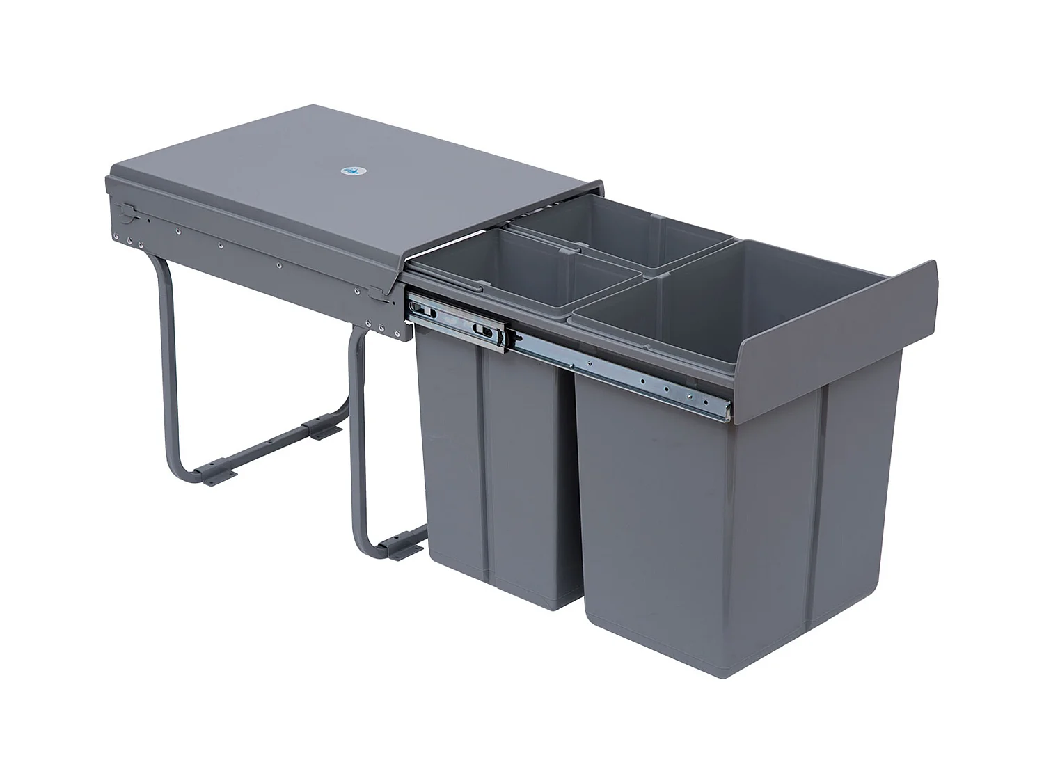 Poubelle encastrable 40L, système de tri avec 3 bacs amovibles, plastique, gris (48x34.2x41.8 cm)