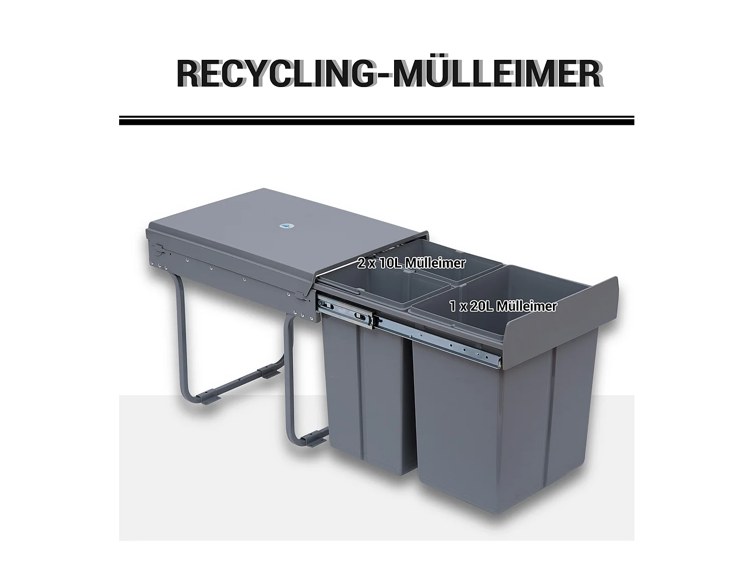 Poubelle encastrable 40L, système de tri avec 3 bacs amovibles, plastique, gris (48x34.2x41.8 cm)