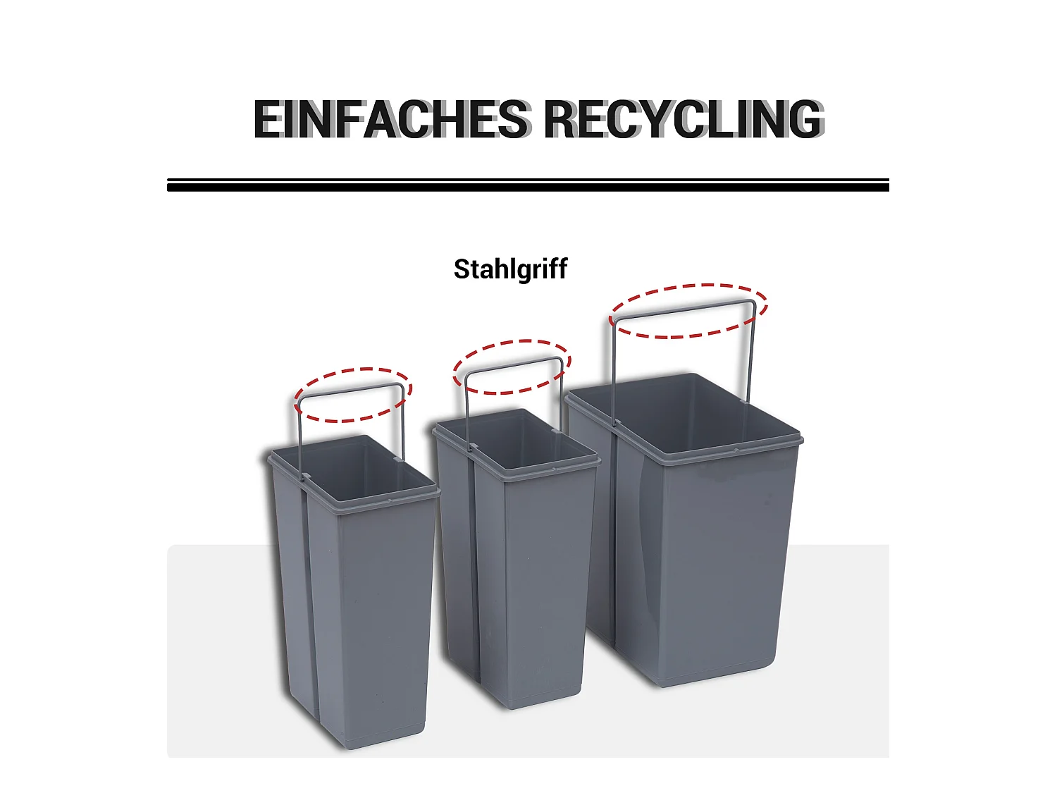 Poubelle encastrable 40L, système de tri avec 3 bacs amovibles, plastique, gris (48x34.2x41.8 cm)