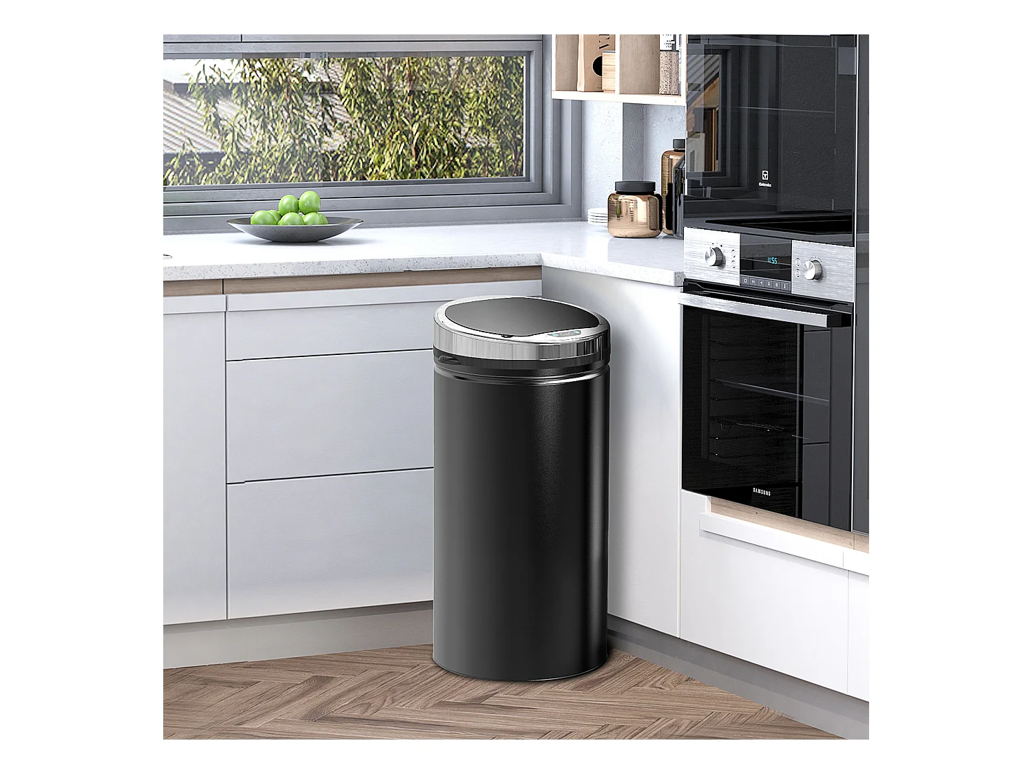 Poubelle sensorielle 42L, ouverture automatique, inox, noir (30.5x30.5x68 cm)