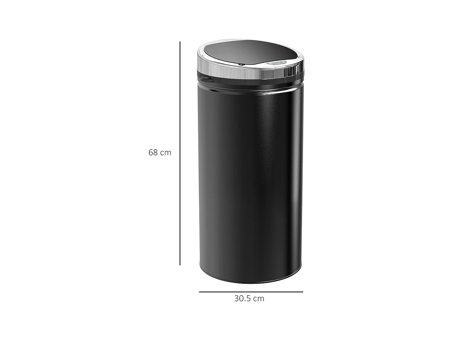 Poubelle sensorielle 42L, ouverture automatique, inox, noir (30.5x30.5x68 cm)