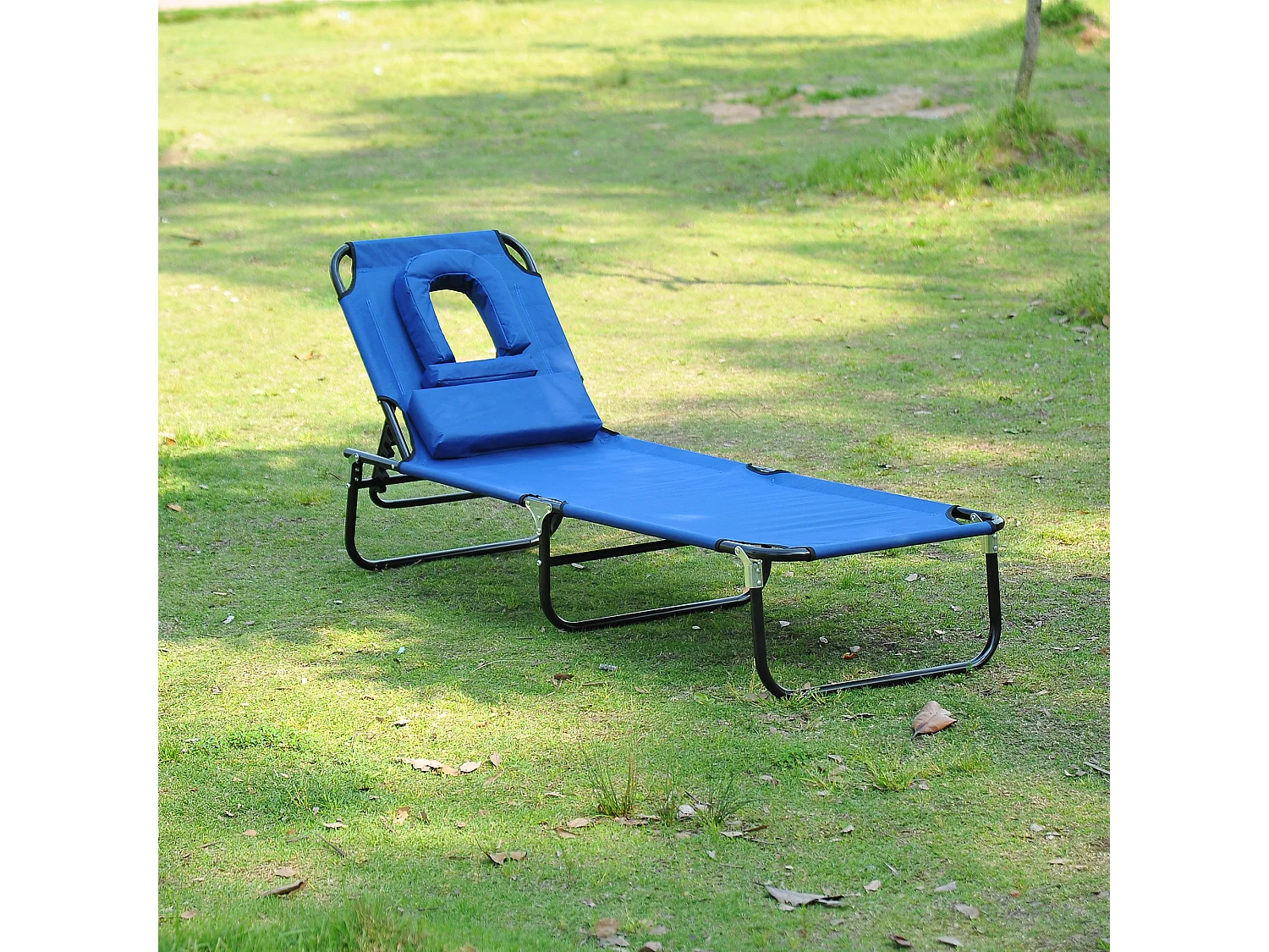 Chaise longue de jardin, chaise avec ouverture pour lecture, tissu Oxford, bleu, (190x56x28 cm)