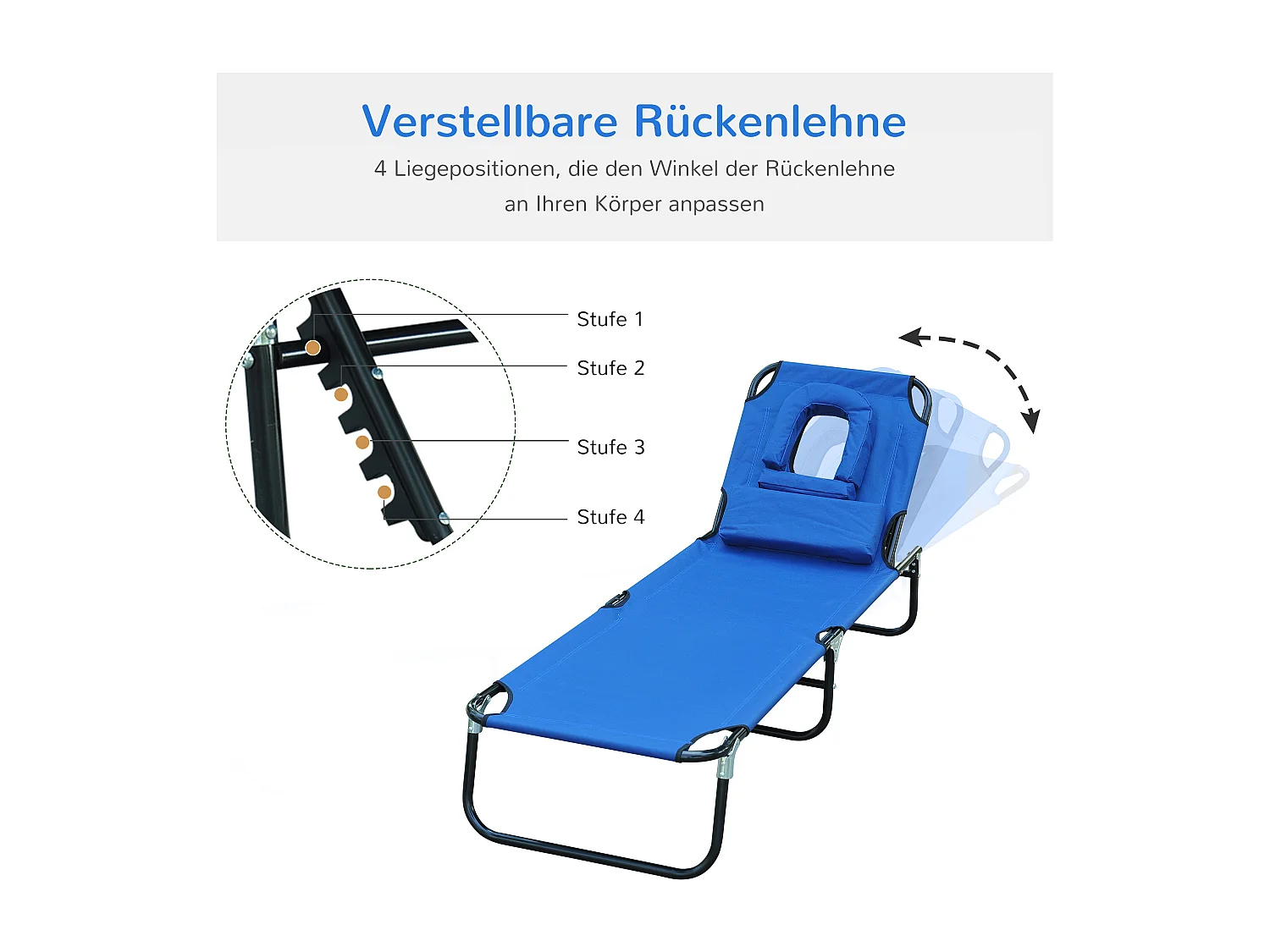 Chaise longue de jardin, chaise avec ouverture pour lecture, tissu Oxford, bleu, (190x56x28 cm)