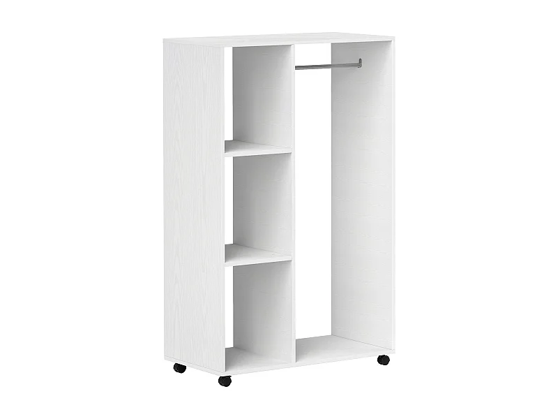 Armoire mobile à roulettes, avec étagères et barre de penderie, bois mélaminé, blanc (80x40x128 cm)