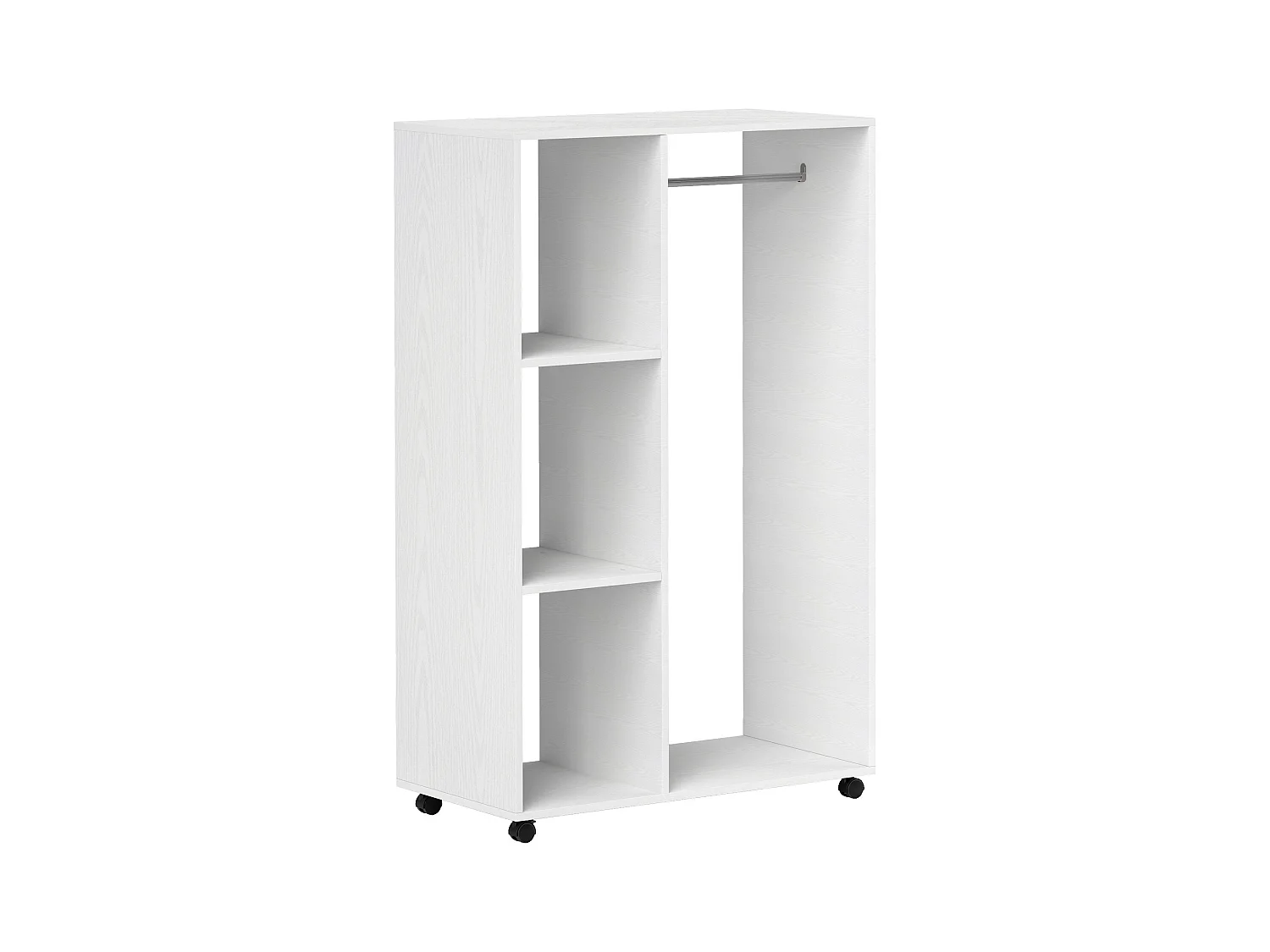 Armadio mobile su ruote, con ripiani e asta appendiabiti, in legno melaminico, bianco (80x40x128 cm)
