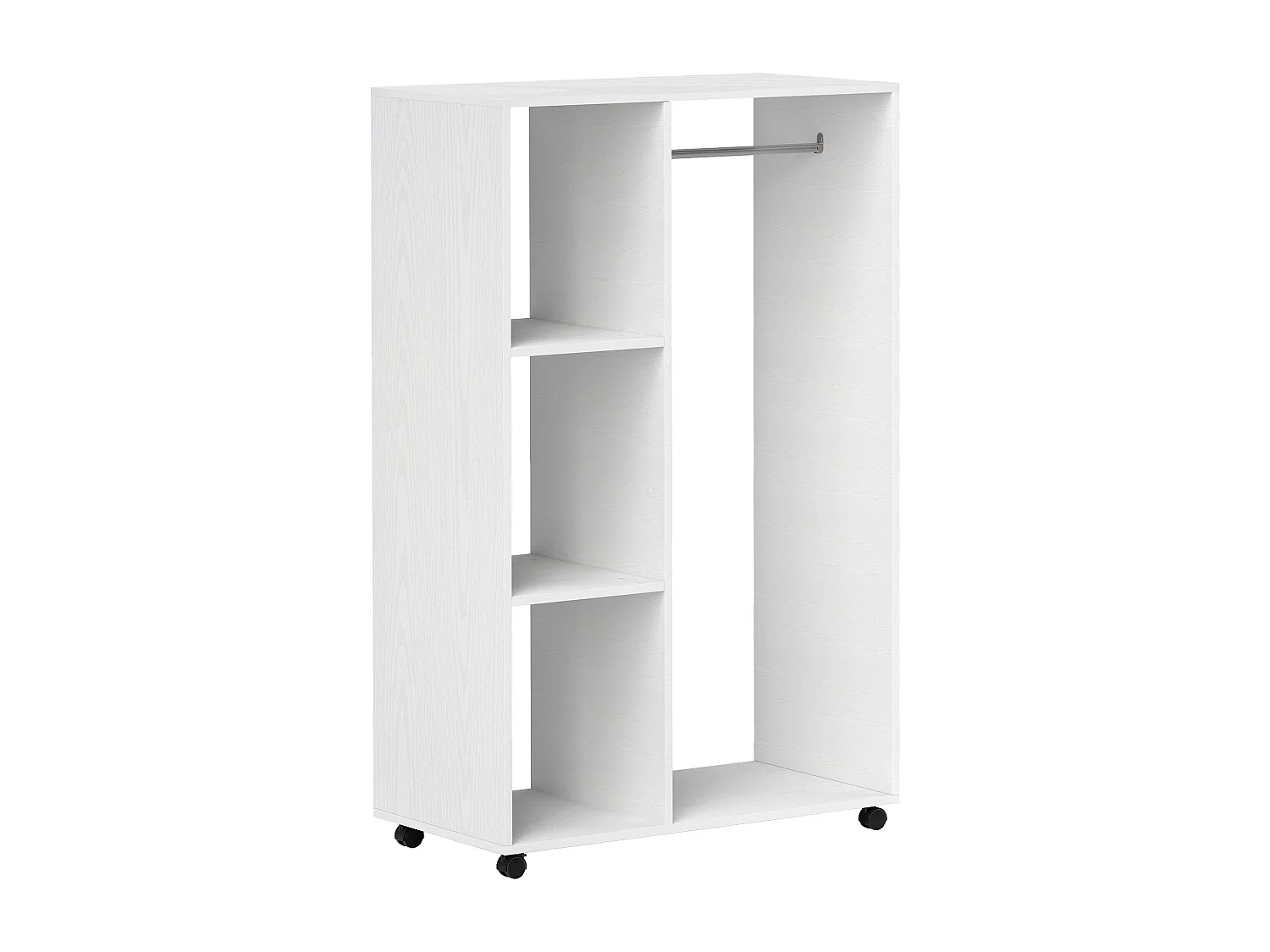 Armoire mobile à roulettes, avec étagères et barre de penderie, bois mélaminé, blanc (80x40x128 cm)