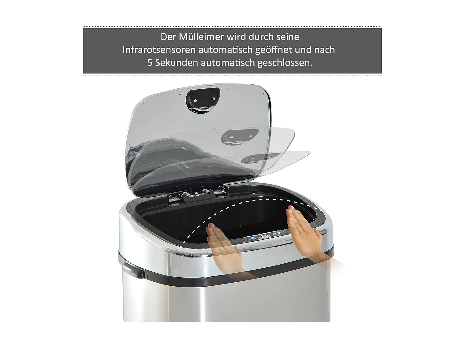 Poubelle automatique avec capteur, acier inoxydable, argenté (40.5x29.5x78 cm)