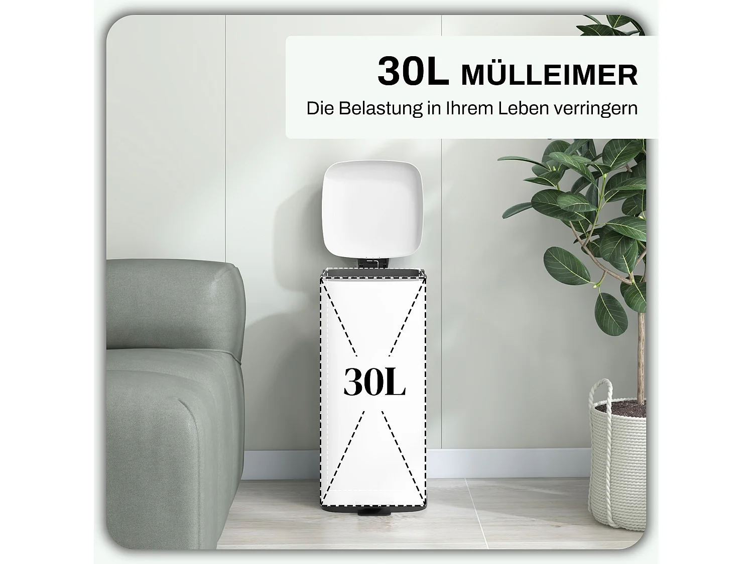 Poubelle à pédale, 30L, métal, avec couvercle et seau interne, noir (28x35x63.5 cm)