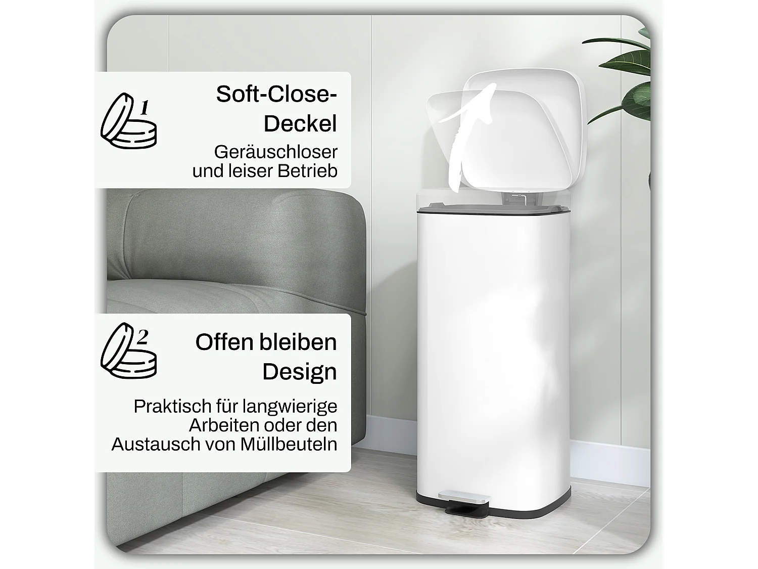 Poubelle à pédale, 30L, métal, avec couvercle et seau interne, noir (28x35x63.5 cm)