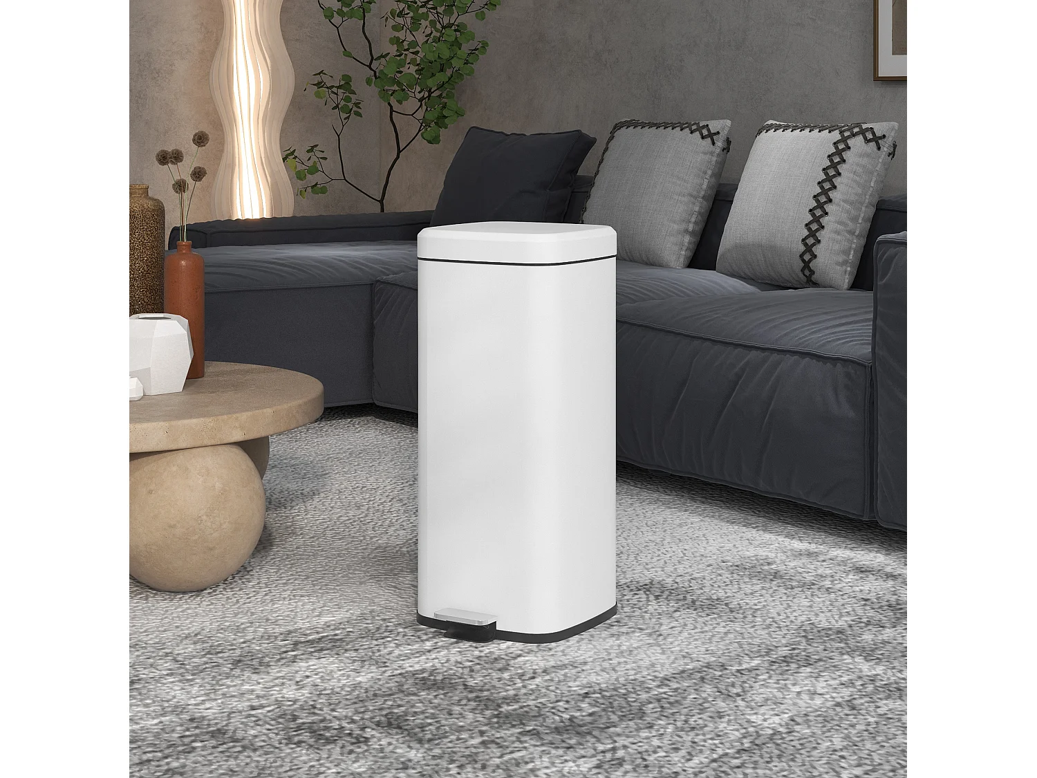 Poubelle à pédale, 30L, métal, avec couvercle et seau interne, noir (28x35x63.5 cm)