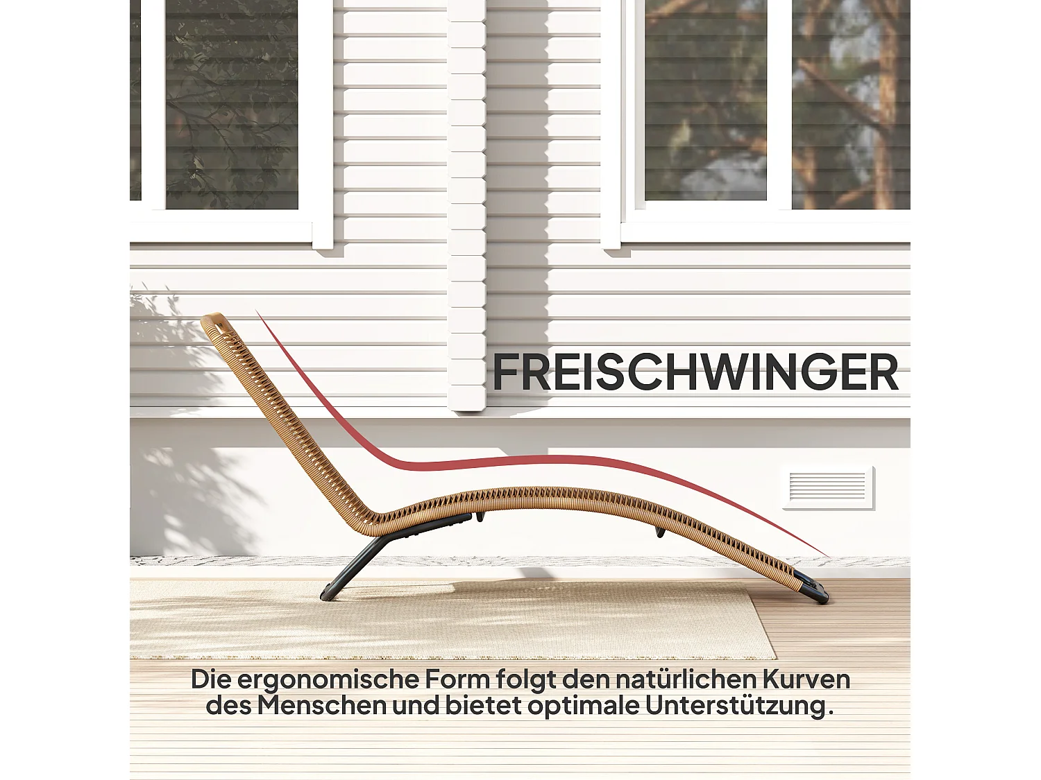 Chaise longue en poly-rattan avec protection UV, supporte jusqu'à 120 kg, cadre en acier, naturel (176x58x82 cm)