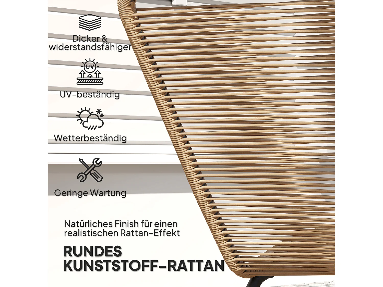 Chaise longue en poly-rattan avec protection UV, supporte jusqu'à 120 kg, cadre en acier, naturel (176x58x82 cm)