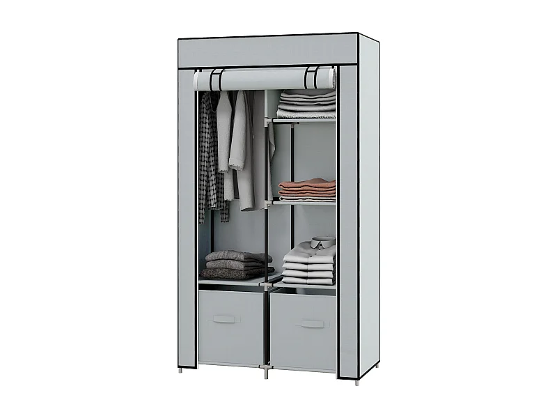 Armadio tessile pieghevole con 5 scomparti e asta appendiabiti, struttura in acciaio, grigio chiaro (83x42,5x162,5cm)