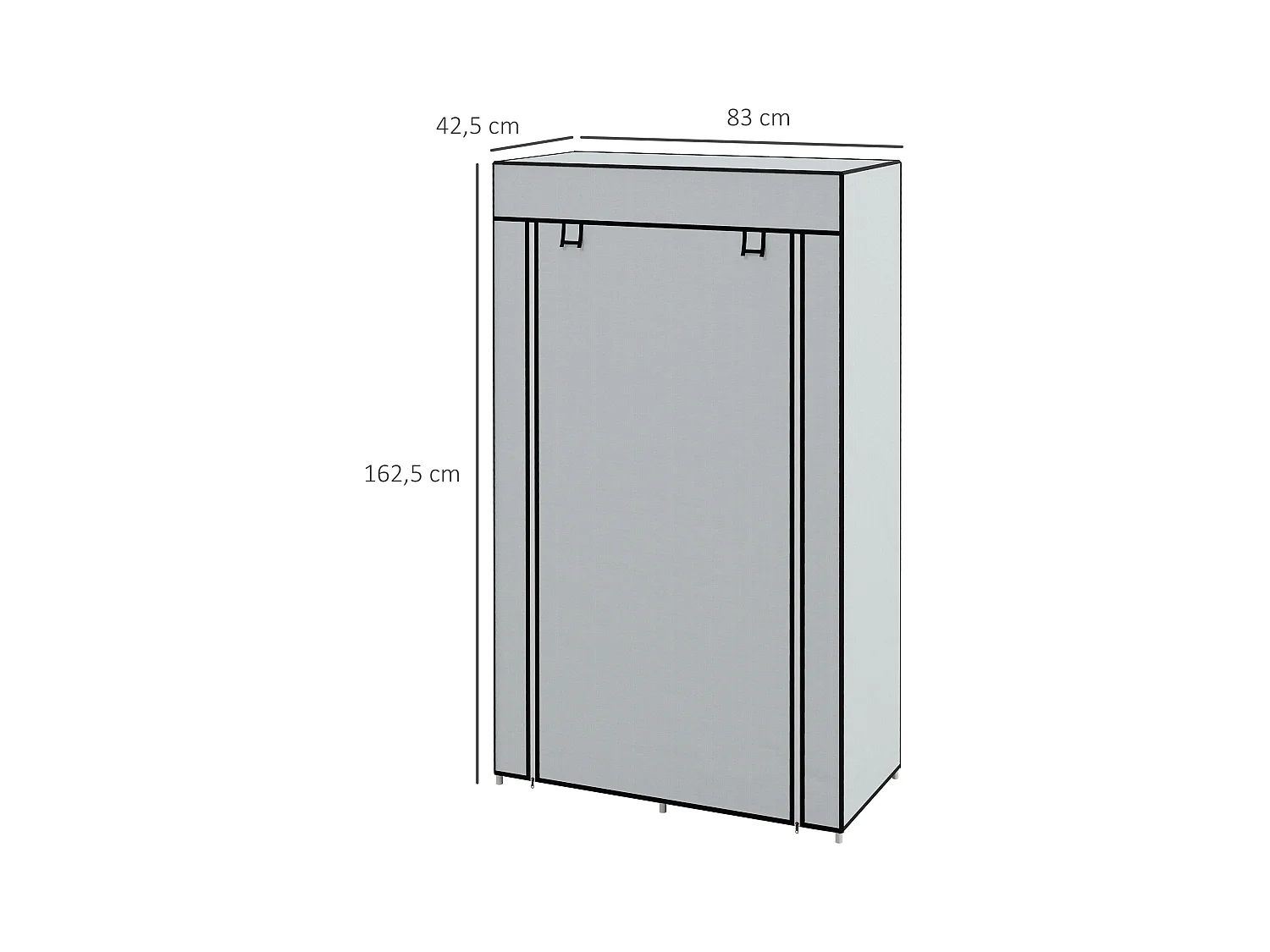 Armoire textile pliable avec 5 compartiments et tringle, structure acier, gris clair (83x42.5x162.5cm)