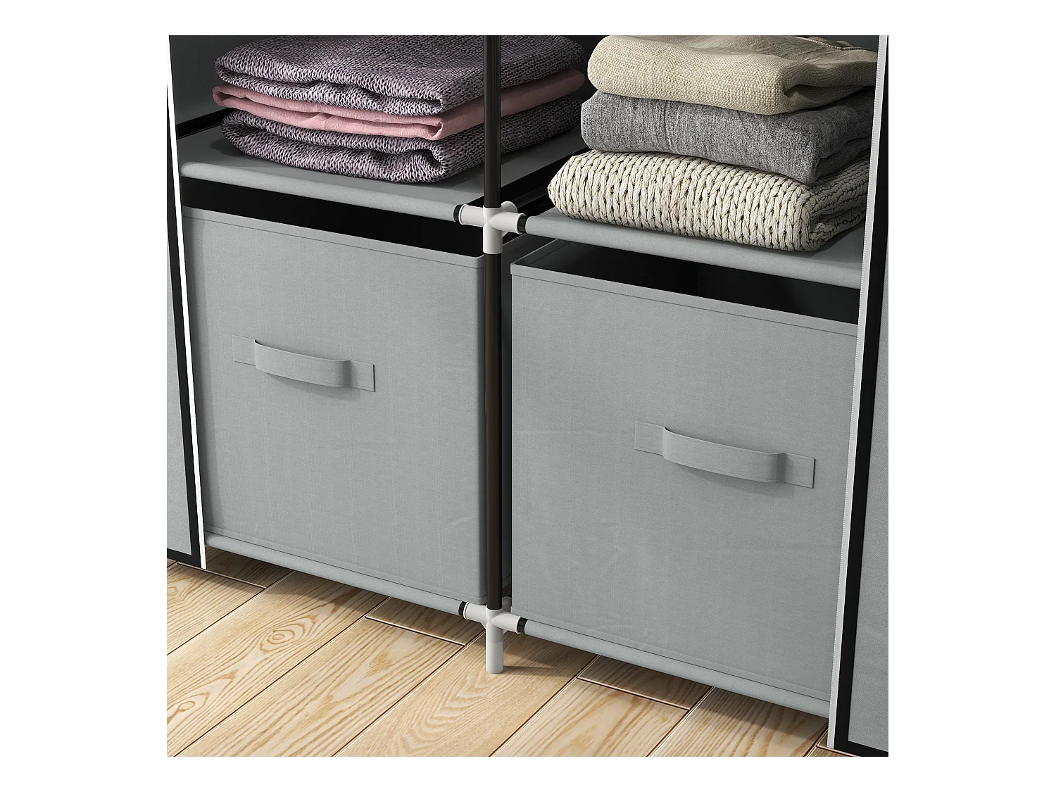 Armoire textile pliable avec 5 compartiments et tringle, structure acier, gris clair (83x42.5x162.5cm)