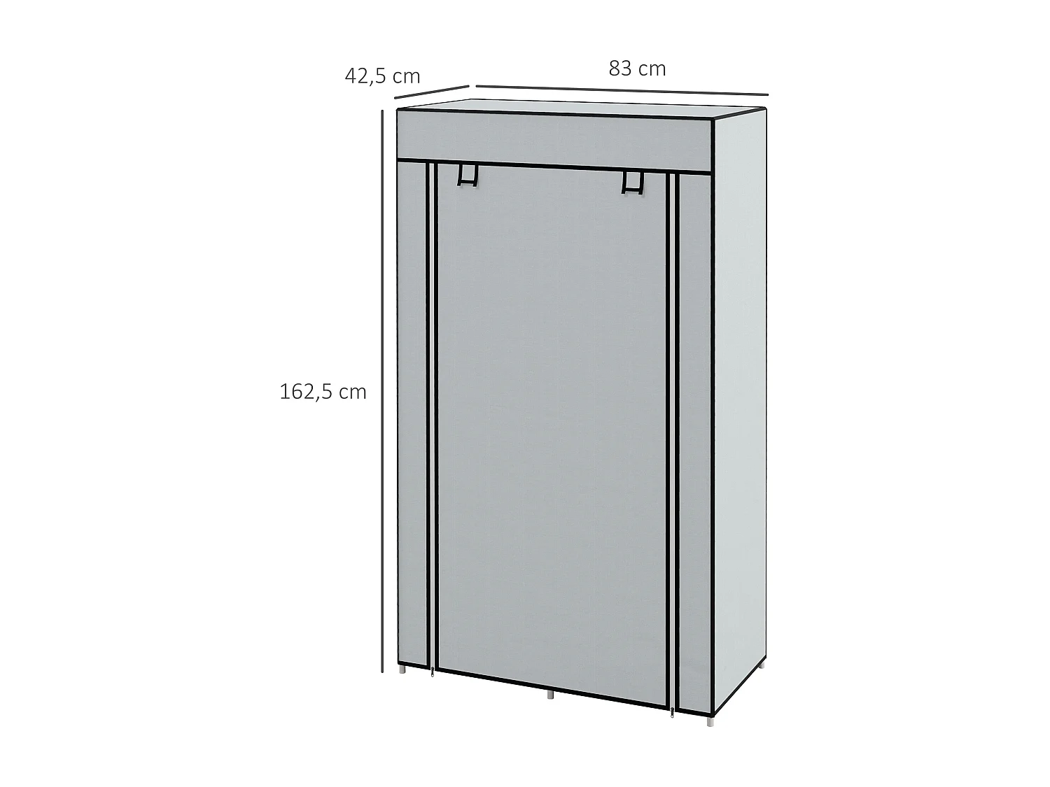 Armoire textile pliable avec 5 compartiments et tringle, structure acier, gris clair (83x42.5x162.5cm)